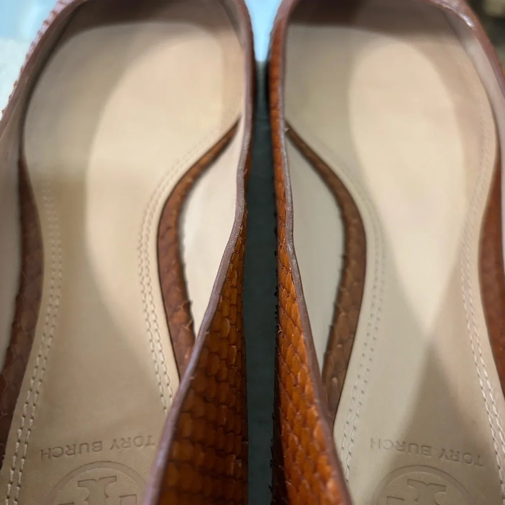 Tory Burch Lowell 2 Snakeskin-Embossed Leather Flats Brown - Size 9M, GUC - Picture 6 of 10